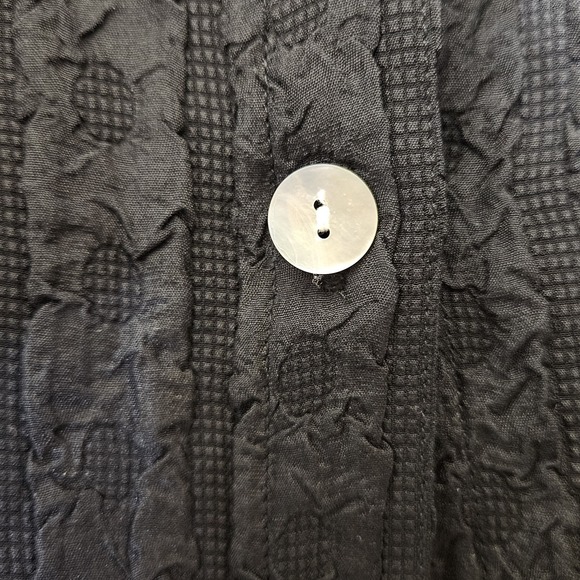 Anis A. Silk Top XL Women's Black Vintage Textured 3/4 Sleeves MOP Buttons - Picture 3 of 8